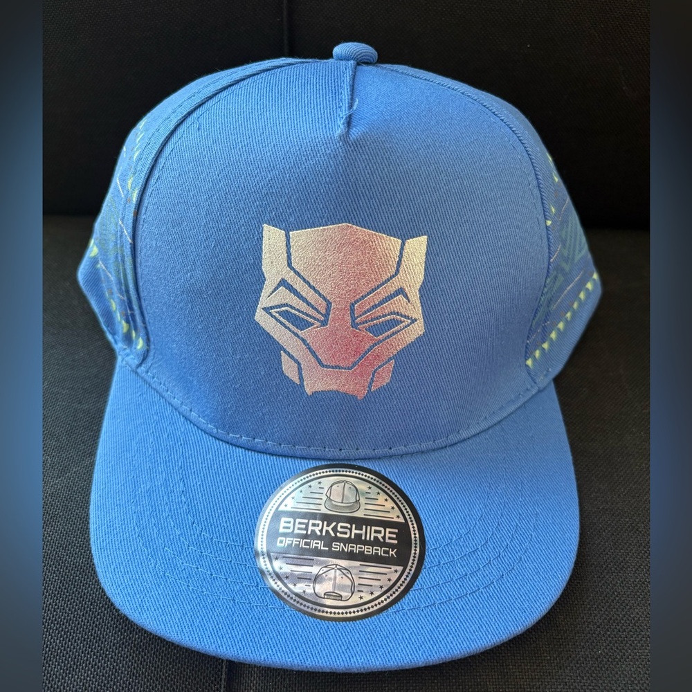 BOYS Black Panther Silver Mask Logo Snapback Flat Bill Hat